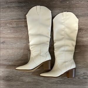 NWOT Lulu's Cream Heeled Knee-High Boots Western